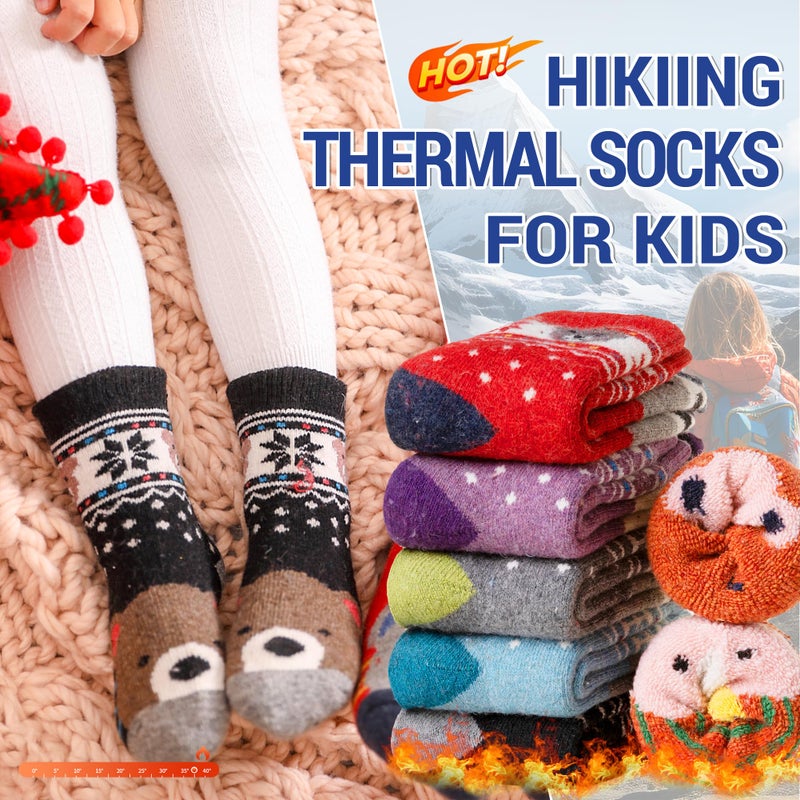 Eocom 6 Pairs Children's Winter Warm Wool Animal Crew Socks Kids Boys Girls Socks (6 Pairs Bear, 8-12 Years) - Image 2